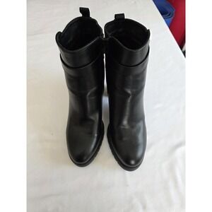 Mysoft Womens Black Moto Ankle Boots Chunky Heel Buckle Zip Booties Size 8.5